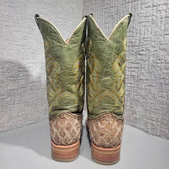 Corral A4048 Men's 9D Brown Turquoise Pirarucu Leather Square Toe Western Boots - Picture 4 of 11